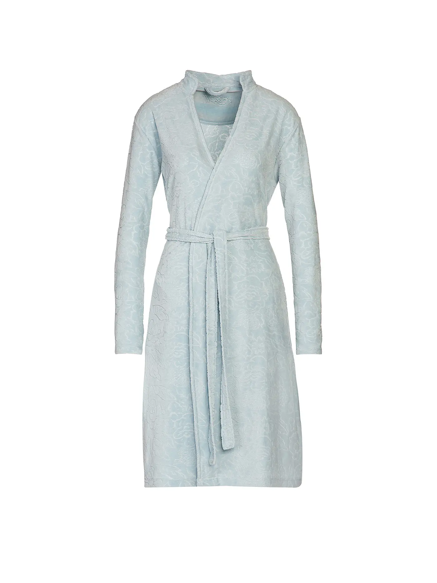 VOSSEN | Damen Nikivelours Bademantel Apricot | hellblau